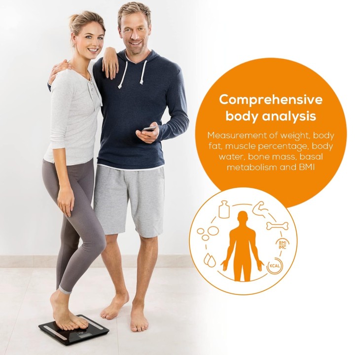 Pèse-personne connecté Beurer BF600 - Analyse corporelle, application mobile, verre noir