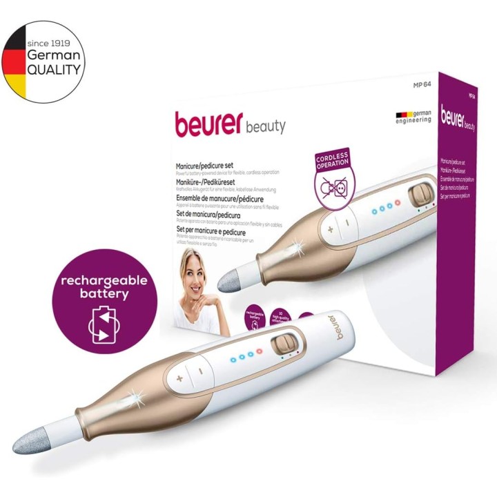 Set manucure et pédicure sans fil - 10 embouts - LED - Batterie rechargeable Beurer