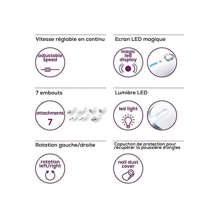 Ponceuse ongles électrique Beurer MP 42 - 7 embouts - Manucure pédicure ergonomique