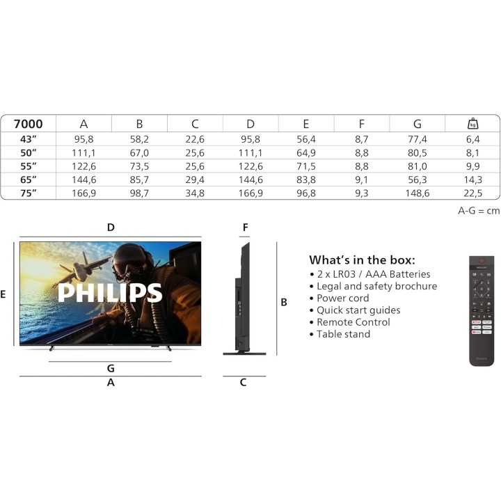TV LED 4K 43 pouces Philips - Smart TV Titan OS, Dolby Atmos, HDR10+