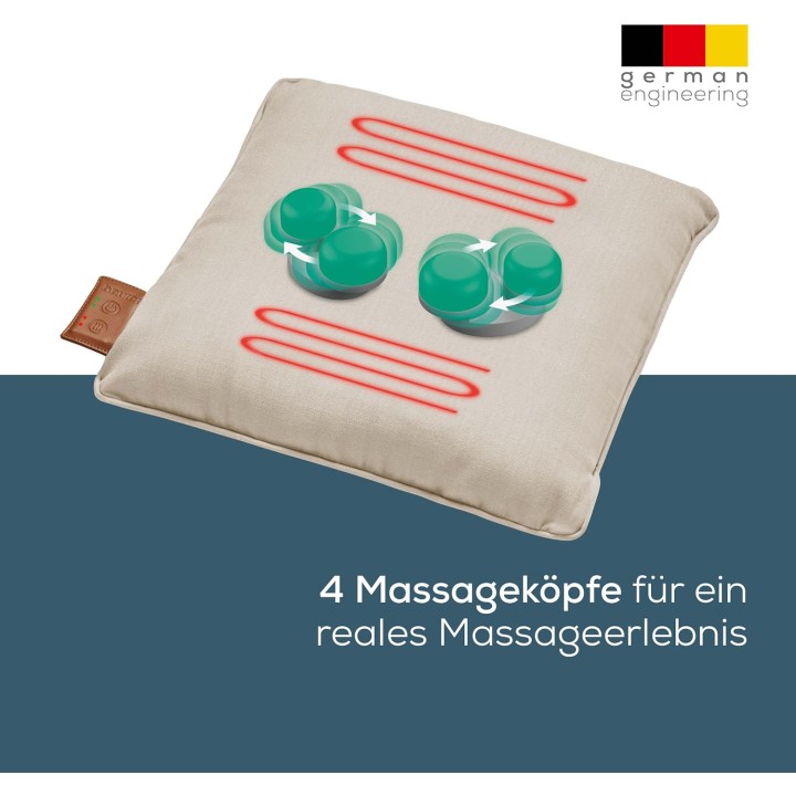 Coussin de massage Shiatsu sans fil avec chaleur - recyclé, lavable, 40x40 cm beige