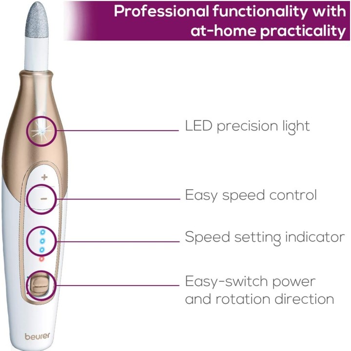 Set manucure et pédicure sans fil - 10 embouts - LED - Batterie rechargeable Beurer