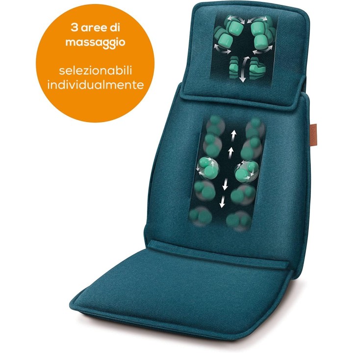 Housse de siège massante shiatsu Beurer - 3 zones, 4 têtes, lavable, turquoise