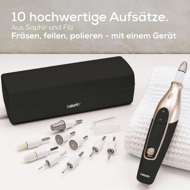 Set manucure pédicure électrique sans fil Beurer MP 84 - 10 embouts - étui noir