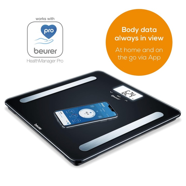 Pèse-personne connecté Beurer BF600 - Analyse corporelle, application mobile, verre noir