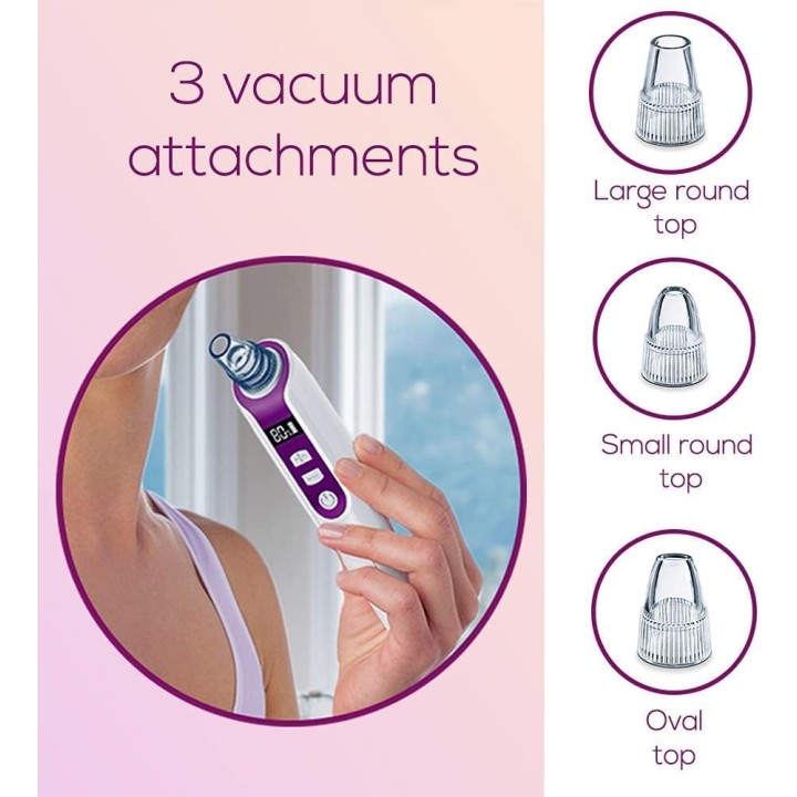 Nettoyeur de pores Beurer FC41 - 5 intensités, 3 embouts, rechargeable, écran LCD