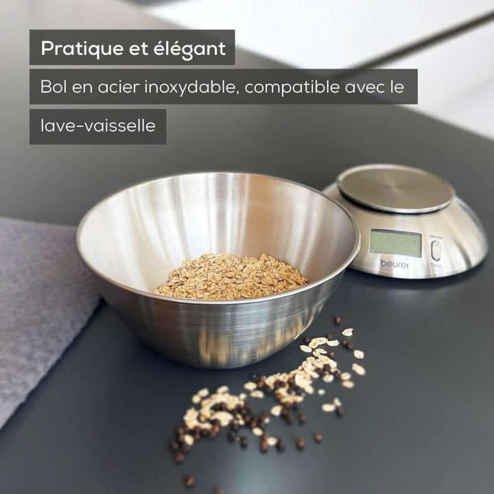 Balance de cuisine minuteur bol inox 1,5L thermomètre tare Beurer