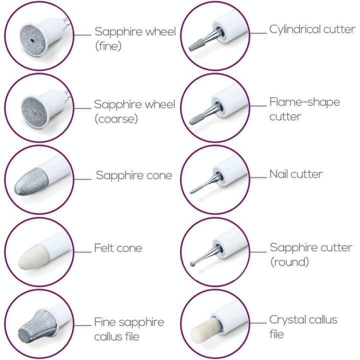 Set manucure et pédicure sans fil - 10 embouts - LED - Batterie rechargeable Beurer