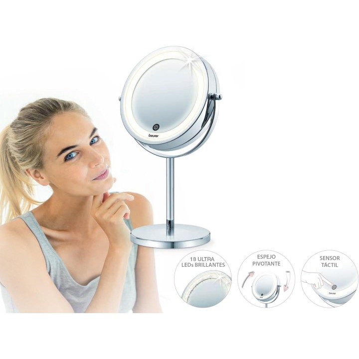 Miroir cosmétique LED grossissant 7x Beurer BS 55 - Noir chromé, Ø13 cm