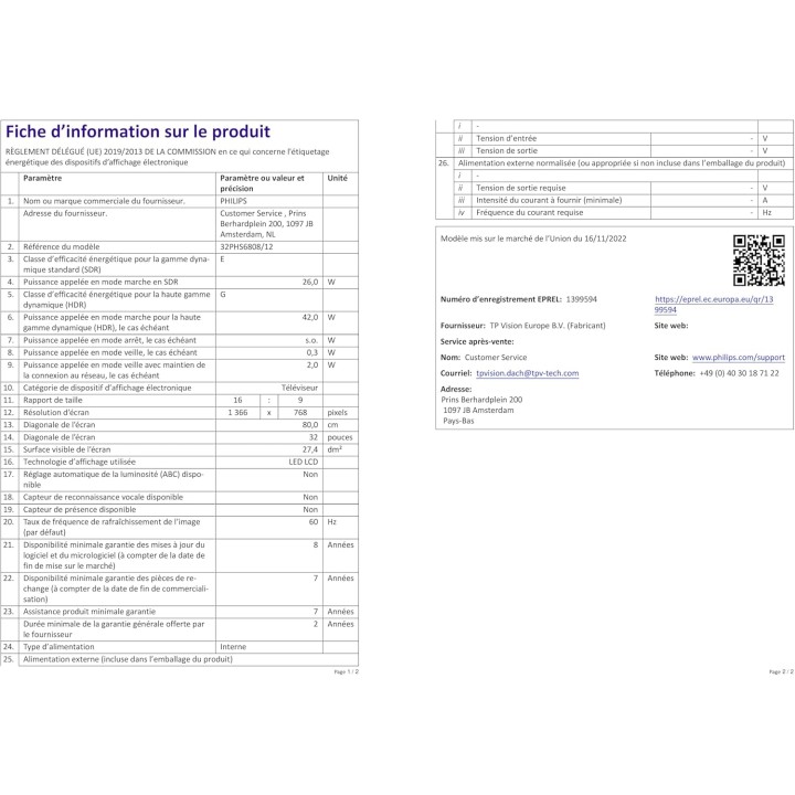 Smart TV LED 32 pouces Philips Pixel Plus HD - Assistant vocal - Cadre chrome