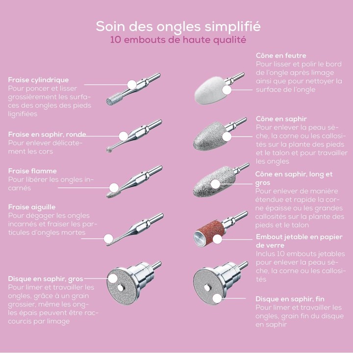 Set manucure pédicure électrique Beurer MP 62 - 10 embouts LED ergonomique secteur