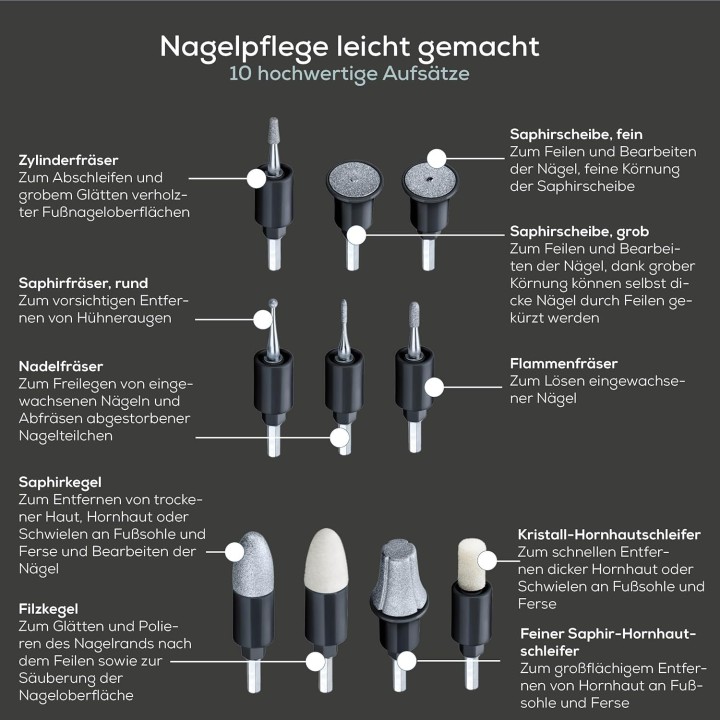 Set manucure pédicure électrique sans fil Beurer MP 84 - 10 embouts - étui noir