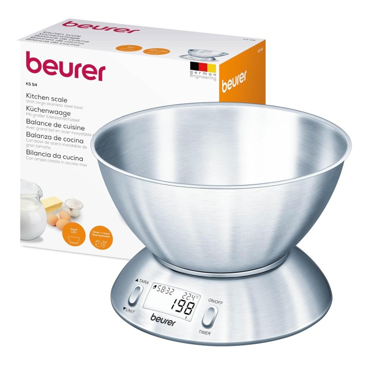 Balance de cuisine minuteur bol inox 1,5L thermomètre tare Beurer