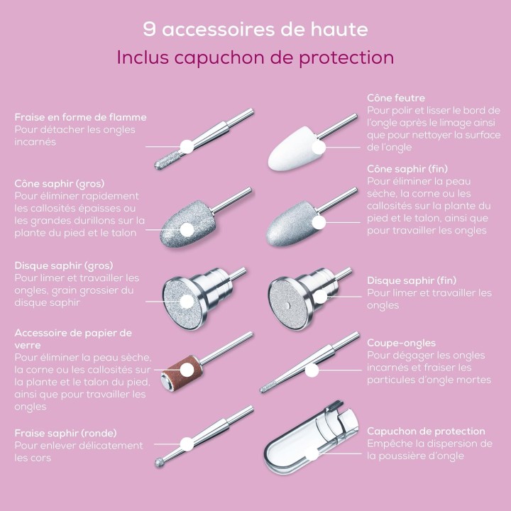 Station manucure/pédicure professionnelle Beurer MP 100 - 10 embouts saphir/feutre