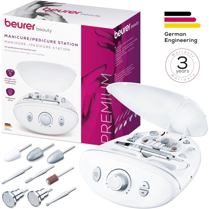 Station manucure/pédicure professionnelle Beurer MP 100 - 10 embouts saphir/feutre