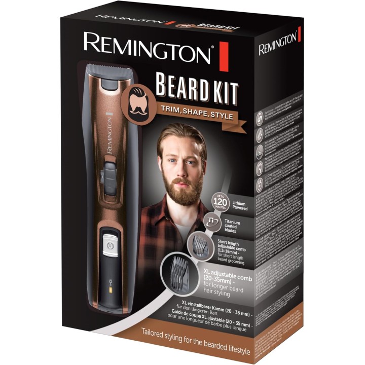 Tondeuse à barbe Remington - Lames titane auto-affûtées, sabots ajustables, sans fil, accessoires