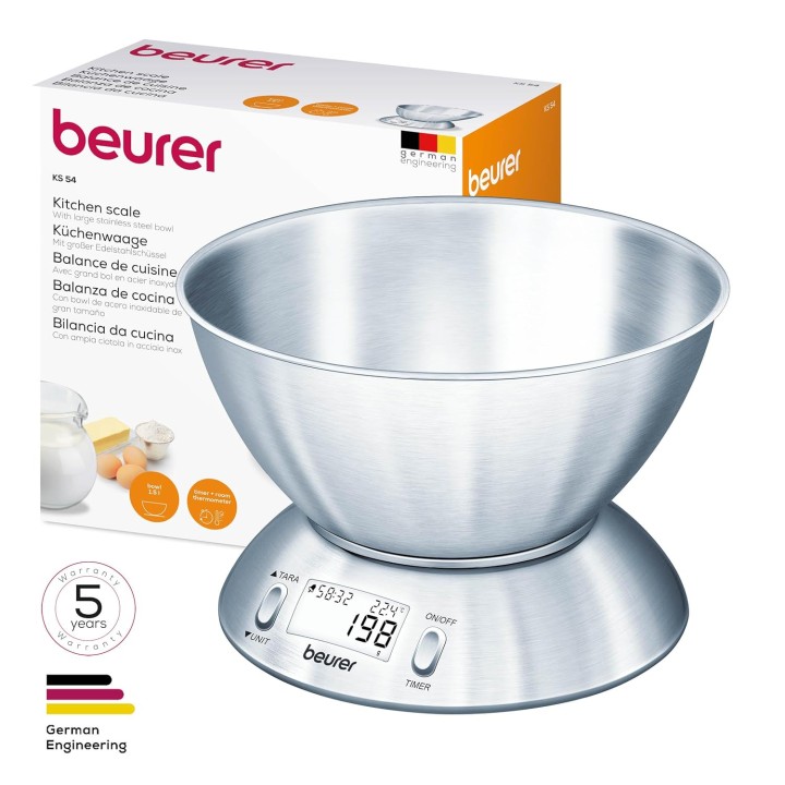 Balance de cuisine minuteur bol inox 1,5L thermomètre tare Beurer