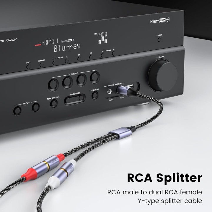 Câble adaptateur RCA Y 1 femelle vers 2 mâles 15 cm audio splitter - YIMATEECO