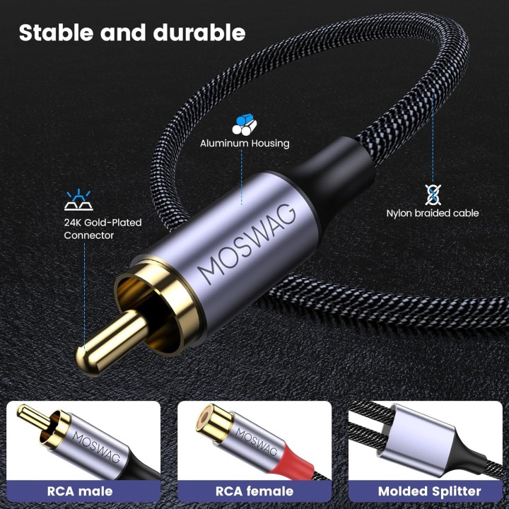 Câble adaptateur RCA Y 1 femelle vers 2 mâles 15 cm audio splitter - YIMATEECO