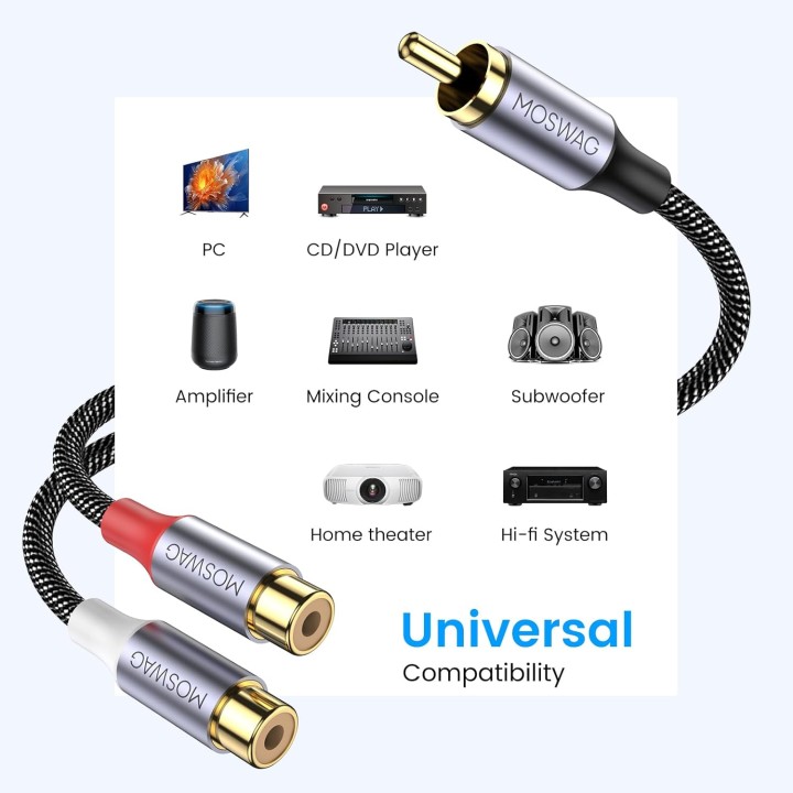 Câble adaptateur RCA Y 1 femelle vers 2 mâles 15 cm audio splitter - YIMATEECO