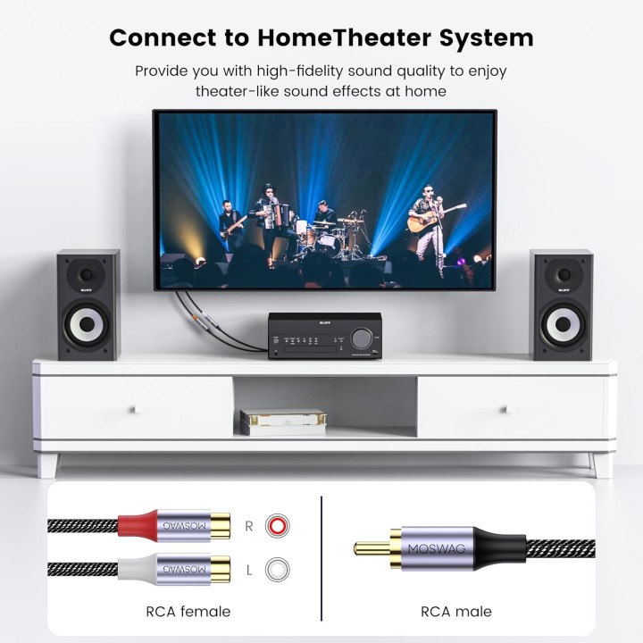 Câble adaptateur RCA Y 1 femelle vers 2 mâles 15 cm audio splitter - YIMATEECO