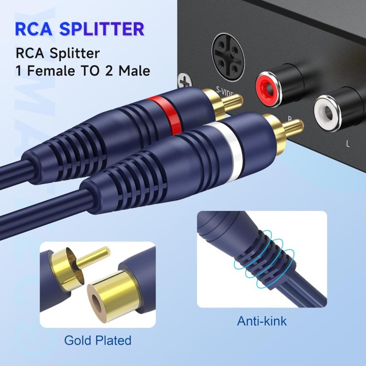 Câble adaptateur RCA Y 1 femelle vers 2 mâles 15 cm audio splitter - YIMATEECO