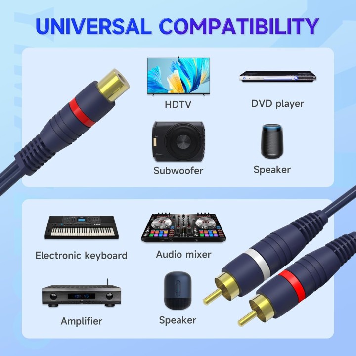 Câble adaptateur RCA Y 1 femelle vers 2 mâles 15 cm audio splitter - YIMATEECO
