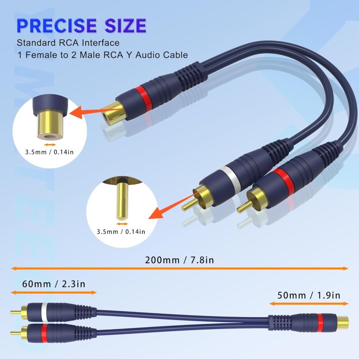 Câble adaptateur RCA Y 1 femelle vers 2 mâles 15 cm audio splitter - YIMATEECO