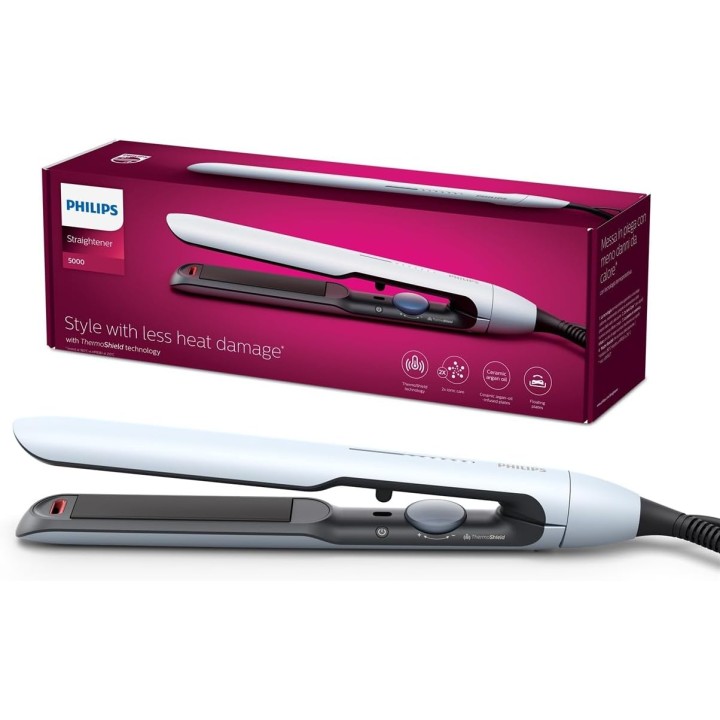 Lisseur Philips série 5000 ThermoShield - Céramique huile d'argan - Blanc