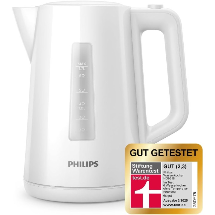 Bouilloire électrique Philips 1,7 L – Plastique blanc – Base 360° et contrôle LED