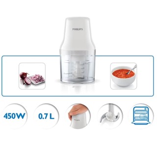 Hachoir électrique compact Philips HR1393/00 - 0,7L 450W - bol plastique, lames inox