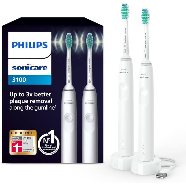 Brosse à dents électrique sonique Philips HX3675/13 - Pack de 2 - Contrôle pression