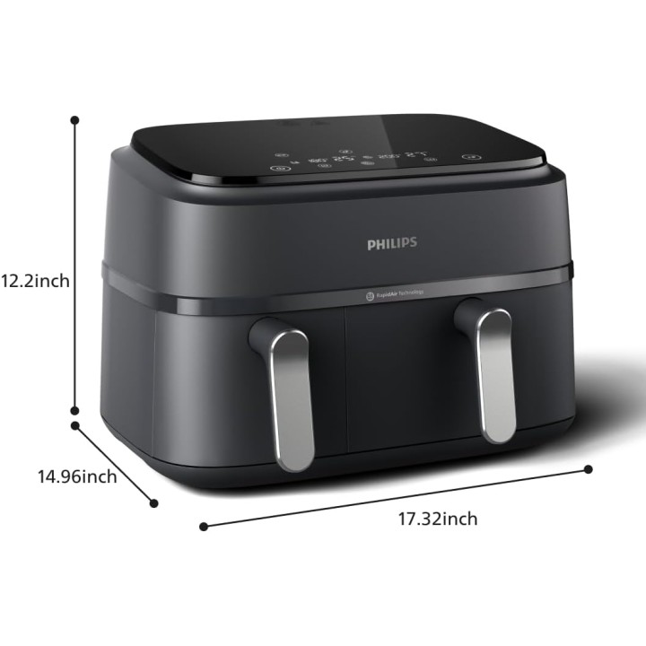 Friteuse à air double bac 9L - 8-en-1 Rapid Air synchronisée Philips