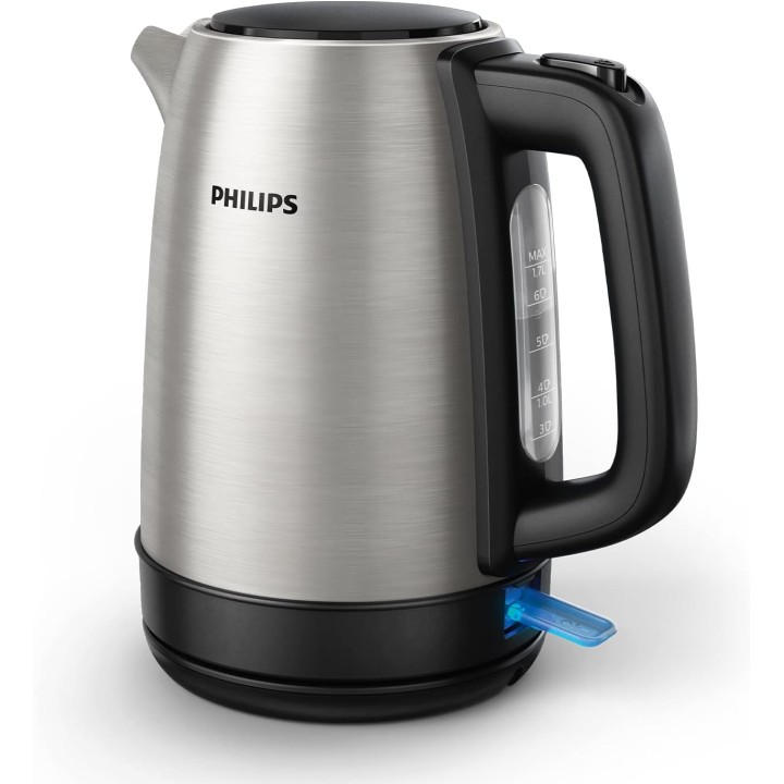 Bouilloire électrique Philips 1,7L inox – Ébullition rapide, filtre anti-calcaire, base 360°