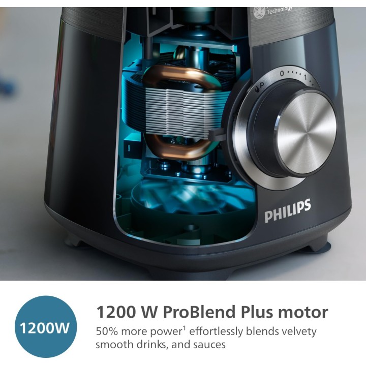 Blender Philips 1200W ProBlend Plus – Bol en verre 2L – Nettoyage facile – Noir