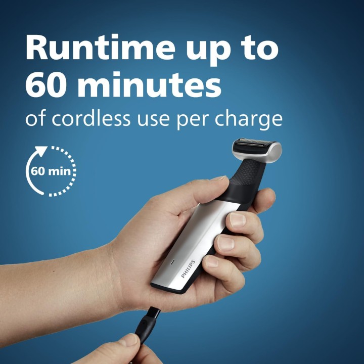 Tondeuse corps homme Philips Series 5000 - étanche, autonomie 60 min, manche dos