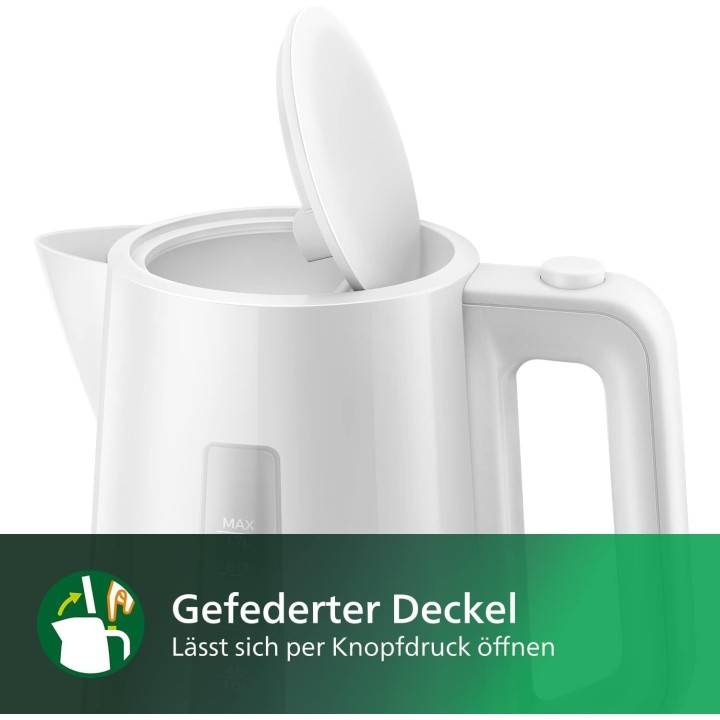 Bouilloire électrique Philips 1,7 L – Plastique blanc – Base 360° et contrôle LED