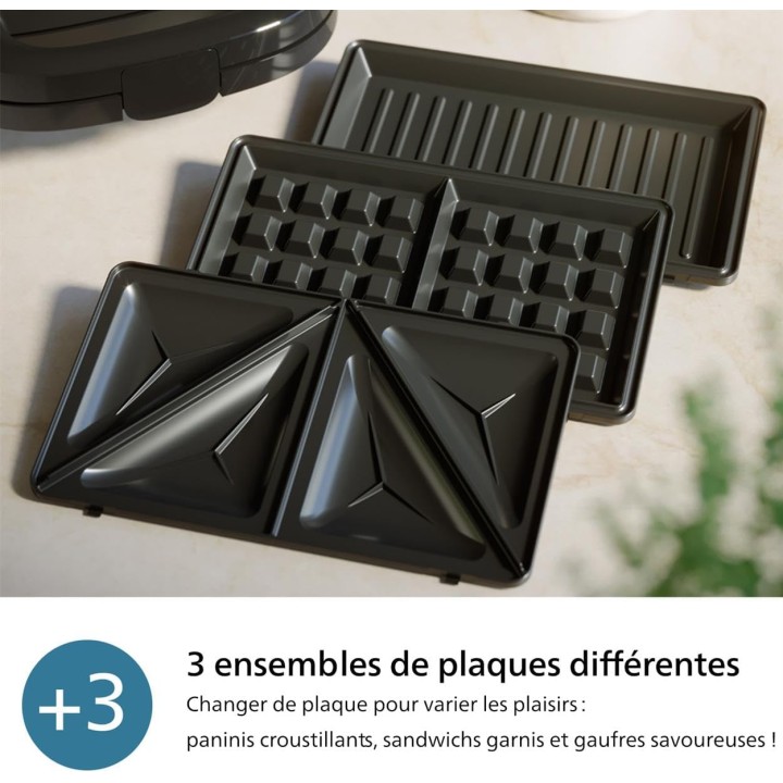 Appareil à sandwichs Philips 3 plaques interchangeables - Croque-monsieur, panini, gaufres 750W