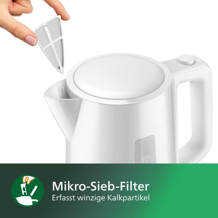 Bouilloire électrique Philips 1,7 L – Plastique blanc – Base 360° et contrôle LED