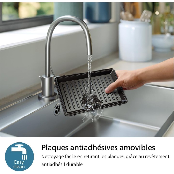 Appareil à sandwichs Philips 3 plaques interchangeables - Croque-monsieur, panini, gaufres 750W