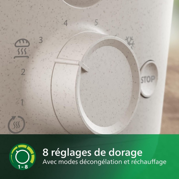 Grille-pain Philips éco-responsable 2 fentes - Réchauffe-viennoiseries - Blanc soyeux mat