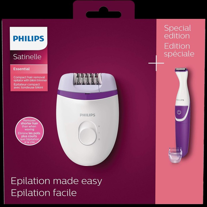 Épilateur compact filaire Philips avec tondeuse bikini et tête lavable - 2 vitesses