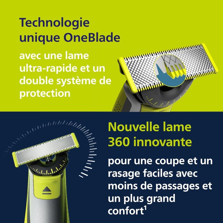 Tondeuse barbe et corps Philips OneBlade 360 - Lame pivotante, multi-usages, accessoires