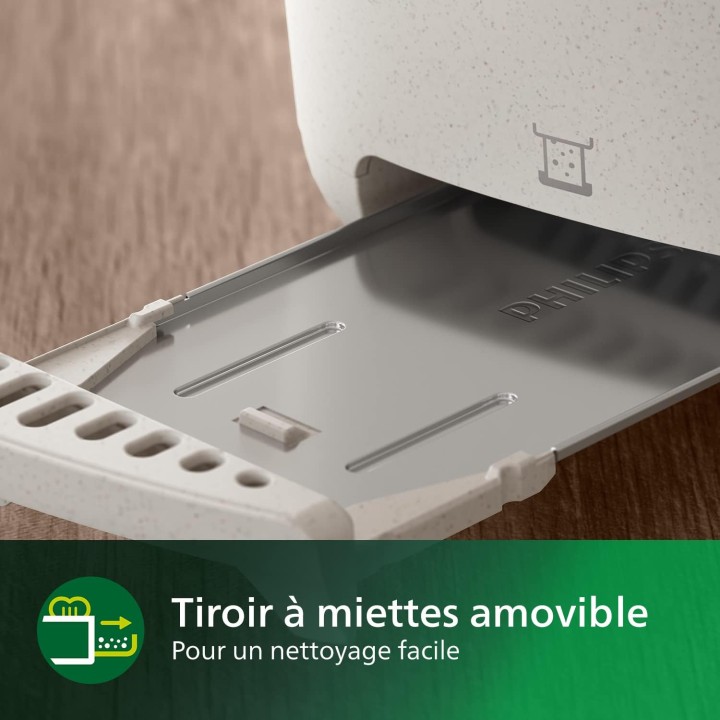 Grille-pain Philips éco-responsable 2 fentes - Réchauffe-viennoiseries - Blanc soyeux mat